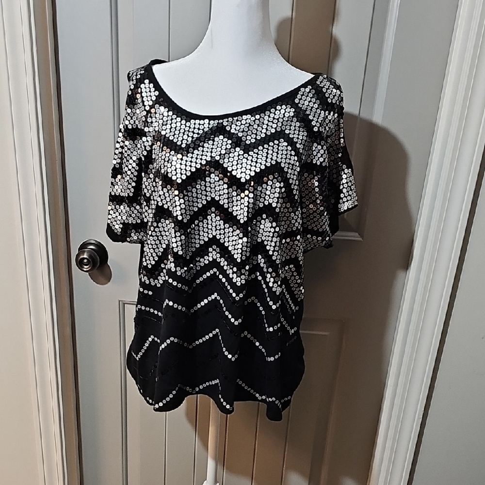 Dots Black and White Sequin Tunic Blouse